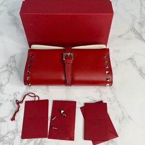 Valentino Garavani Red travel Jewelry Clutch with Silver Studs